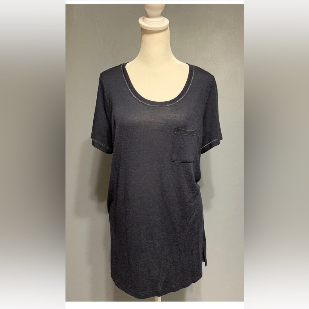 Vince Women's sz Small Navy Metallic Relaxed Short Sleeve T-Shirt
